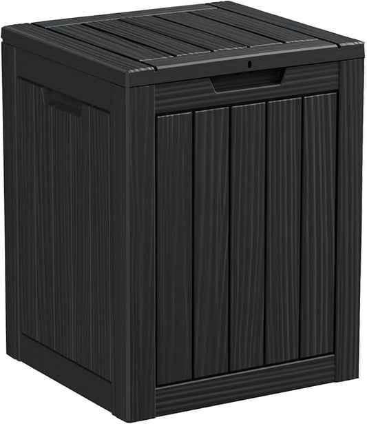 28 Gallon Resin Deck Box, Lockable Outdoor Storage Box for Patio Cushions Storage Furniture,Garden Tools, Pool Supplies, Weatherproof and UV Resistant(Black)