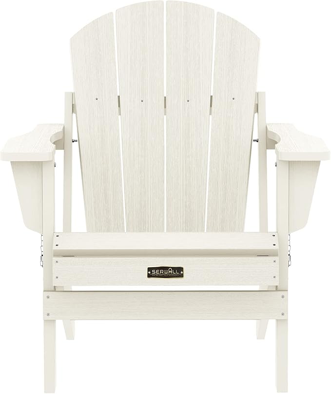 SERWALL Folding Adirondack Chair Set of 4 for Patio Garden Outdoors Fire Pit Chairs-White