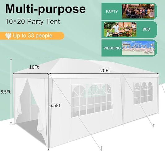 HOTEEL 10x20 Canopy Tent with Removable Sidewalls, White Tents for Parties Outdoor Party Tent Waterproof & UV Protection for Carpas Gazebo Shelter Wedding Events BBQ