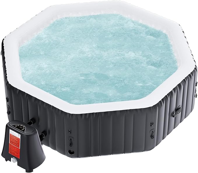 Inflatable Hot Tub, 4-6 Person Large Polygon Portable Blow Up Hot Tub, Leak-Proof PVC Outdoor Spa with 130 Air Jets, Heater Pump and Insulated Cover, 77” X 25”