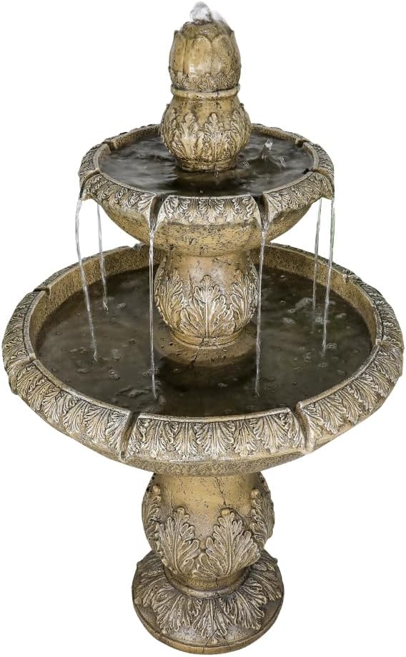 ourrco 47.2" H Italian Outdoor Floor Standing Fountain and Waterfalls 2-Tier Water Fountains with Budding Lotus Top for Outdoor Garden, Backyard, Porch, Deck, Lawn, Patio
