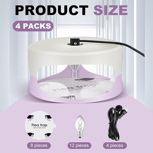 4 Packs Flea Traps for Inside Your Home with 8 Sticky Disc 12 Bulbs 4 Electric Wires Flea Killer Indoor Bed Bug Light Trap for Home Indoor Safe to Pets(White, Purple)