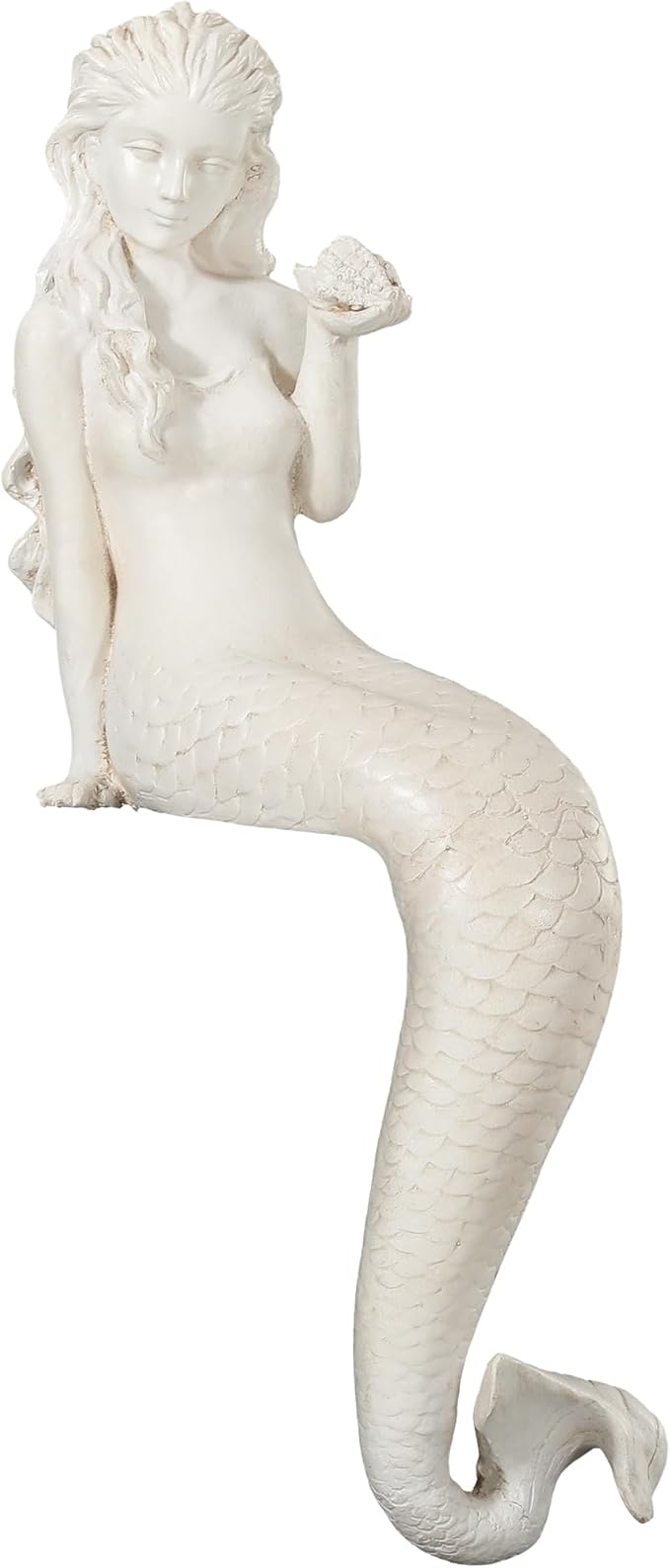 Ultym Mermaid Statue Outdoor, Large 25.6 Inch Garden Sculpture Figurines for Lawn and Patio Decor, Durable MGO Stone Yard Art with Weatherproof Finish for Indoor Decor Christmas Gift Antique White