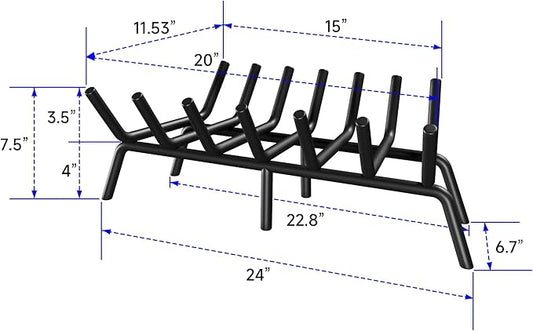 Fireplace Grate 24 Inch, Firewood Log Holder Rack, Heavy Duty Fire Wood Stove Grates for Indoor Outdoor Camping Chimney Hearth Burning Fireplace Accessories Tools