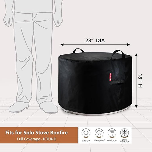 SheeChung Fire Pit Cover for Solo Stove Yukon 27",Outdoor Smokeless Round Firepit Covers,Waterproof 600D Tear Resistant,Air Vents,Weather Resistant-Fit for 24"-28" Gas/Table /Bowl Fire Pits,28"Dx18"H