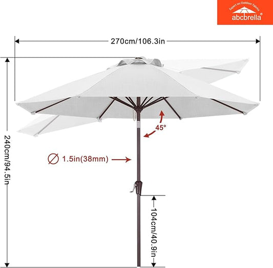 ABCCANOPY OLEFIN® 5-Year No Fading 9FT Patio Umbrella, Outdoor Table Umbrella with 8 Sturdy Ribs for Deck, Backyard, Picnic (White)