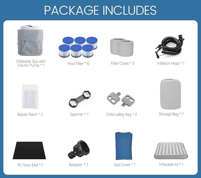 Inflatable Hot Tub for 4-6 Adults – Portable Blow Up Hot Tub with 130 Air Jets, FastFill System & Thermal Cover – Outdoor Spa Hot Tubs for Patio, Backyard & Travel Use (Laminated PVC Square)