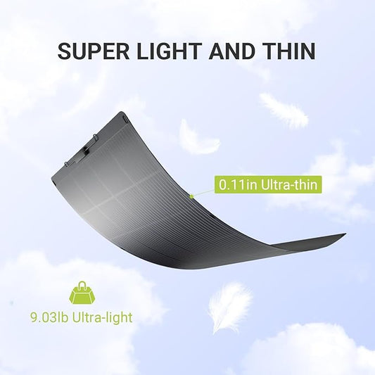 ALLPOWERS SF200 200W Flexible Solar Panel,Ultra-Thin 3mm Bendable Monocrystalline Solar Charger,25% Efficiency IP68 Waterproof for RV Roof,Camping,Marine Use,Compatible