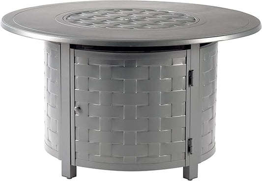 Round 44 in. x 44 in. Aluminum Propane Fire Pit Table with Glass Beads, Two Covers, Lid, 57,000 BTUs in Grey Finish