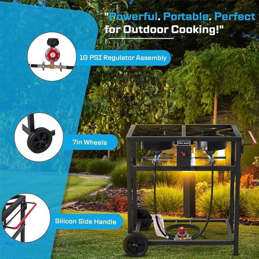 Fire Riot Deep Fryer with Double Burner Propane Stove Outdoor, 2×18QT Aluminum Pots & Frying Baskets, 100,000 BTU High-Power, Fish Fryer for Wings, Fries, Cajun Fry