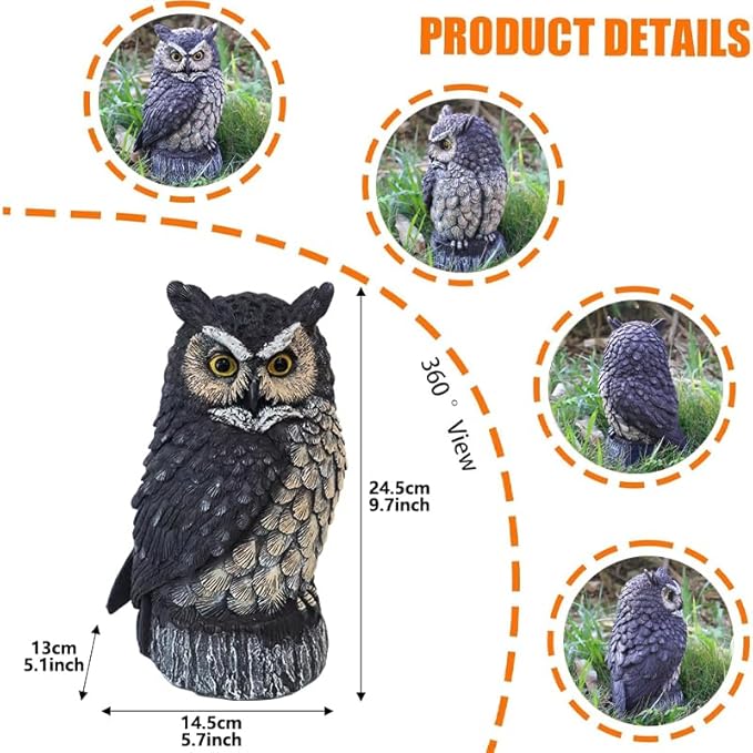 VV-Ladybug Solar Powered Owl Garden Statue Outdoor Decoration with Solar Lights Sculpture for Porch Patio Lawn and Yard Decoration Christmas Housewarming Gift for Mom
