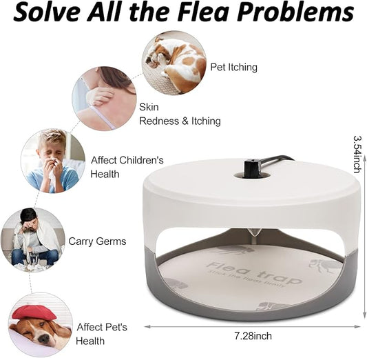 Flea Traps for Inside Your Home, 2 Pack Flea Trap with Sticky Pads Refills & Light Bulb Replacement, Odorless Natural Indoor Bed Bug Light Killer Insect Infestation Treatment Trap for Kids Pet