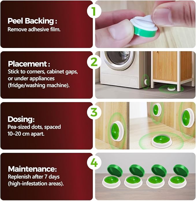 80 Pack Roach Bait Indoor Infestation, Powerful Attraction Cockroach Bait Gel Stations, Quick Repellent Formula, Easy to Apply Cockroach Control for Effective Home Protection