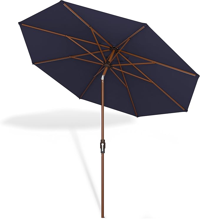 Midtown Umbrellas Wooden 2-9 Feet Outdoor Patio Umbrella, Terylast Navy Blue Fabric, Aluminum Frame For Backyard Umbrella, Deck Umbrella, Garden Umbrella & Pool Umbrella - Wooden Pole
