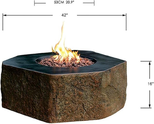 Elementi | Bundle Columbia Gas Fire Pit Cast Concrete Semi-Round Fire Table, Outdoor Fire Pit Electronic Ignition | Canvas Cover, Lava Rock Included | Natural Gas
