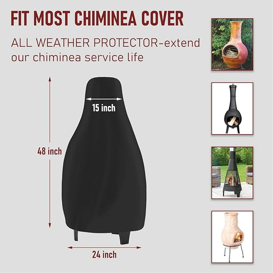 Chiminea Cover Outdoor Waterproof Chiminea Fire Pit Cover Heavy Duty Durable Chiminea Protection Cover with Drawstring Black (Black, 24D x 48H in)
