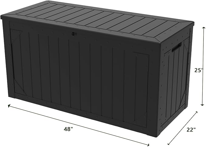 Outdoor Storage Box, 48”×22“-Deck Box Outdoor Storage Bench Outside Waterproof Resin Storage Bench, Lockable Patio Cushions, Garden Tools Storage For Furniture, UV Resistant(Black)