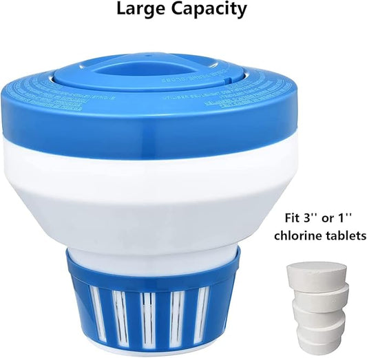 Floating Chlorine Dispenser, Pool Spa Chlorine/Bromine Floater,7" Large Capacity Floating Chlorinator & Bromine Holder Fits 3 Inch Chemical Tablets(Collapsible)