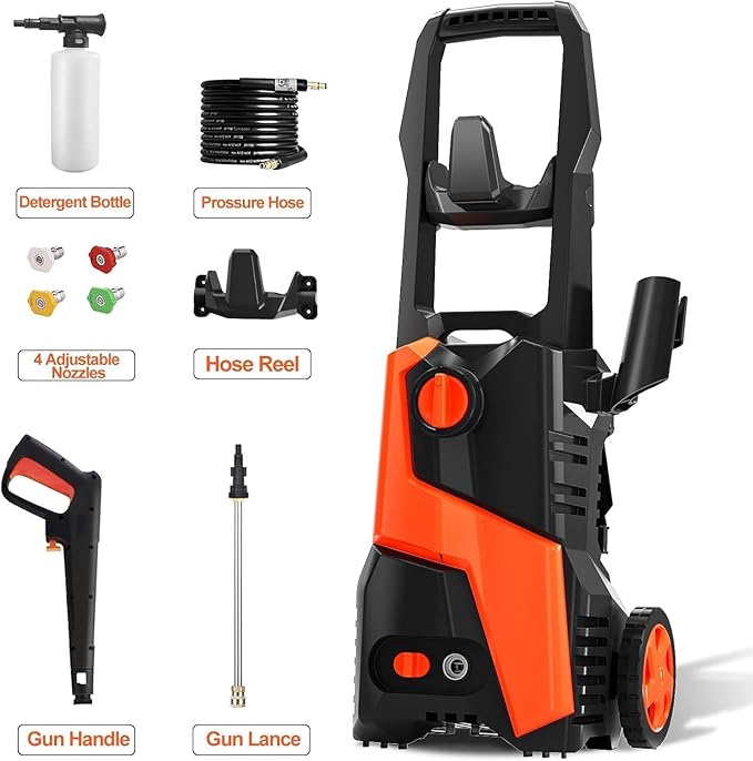 Pressure Washer, Power Washer with Foam Cannon, 4500PSIIMAX, High Pressure Cleaning Machine with Quick Connect Nozzles and 25FT Pressure Hose for Car Patio Driveway Home Outdoor