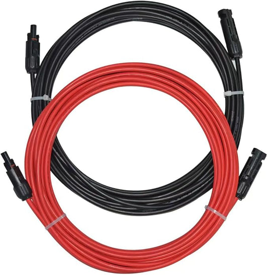 Solar Extension Cable 10AWG MC4 Connector,PV Wire Extension Cord with Male and Female Connectors,UV Resistant & Waterproof IP67, for RV Boat, Camping, 20 FT Black + 20FT Red