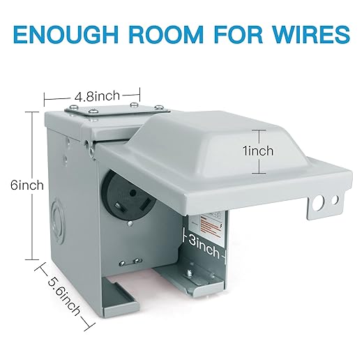 30 Amp 125 Volt RV Power Outlet Box, Enclosed Lockable Weatherproof NEMA TT-30R Outdoor Electrical Receptacle Panel, 30 Amp RV Receptacle for Camper Travel Trailer Motorhome Electric Car Generator