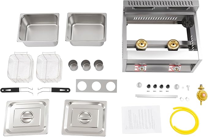 LYNICESHOP Stainless Steel Countertop Gas Fryer, Commercial LPG Gas Deep Fryer with 2 Basket Propane LPG Oil Frying Pot Kitchen Frying Machine Snack Fryer For French Fries Restaurant Home Kitchen