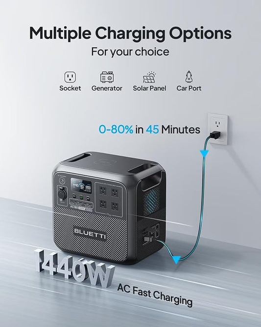 BLUETTI AC180 Solar Generator with 100W Solar Panel (Ships Separately), 1152Wh Portable Power Station w/ 4 1800W (2700W Surge) AC Outlets, LFP Power for Outdoor Camping, Trip, Power Outage