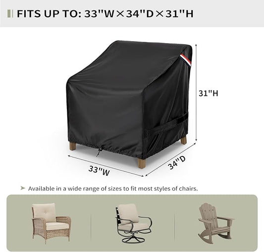 KylinLucky Waterproof Outdoor Chair Cover - Universal Fit 33W x 34D x 31H inches, Heavy Duty Oxford Fabric for Patio Rocking Chairs Black