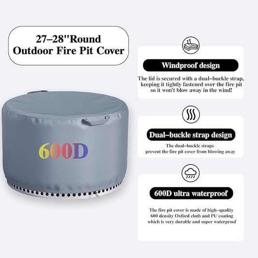 Chinchilla Fire Pit Cover Round for Solo Stove Yukon 27", Waterproof Smokeless Fire Pit Cover, 600D Strong Tear Resistant, Fits for Gas/Table/Bowl Fire pits