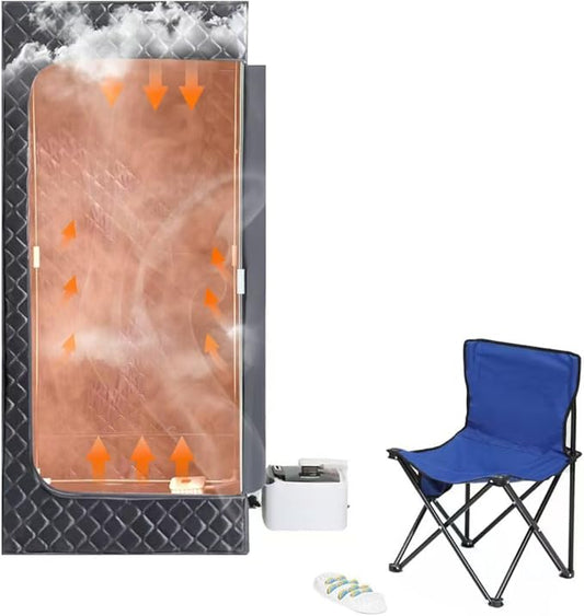 Sauna Box,Foldable Portable Sauna for Home Outdoor,Cold Resistant Warm Fabric Portable steam 3L,1200W Steamer,Remote Control,Chair, for Warmth as Well,Keep fit,Steam Heating Box. (Black/Grey)
