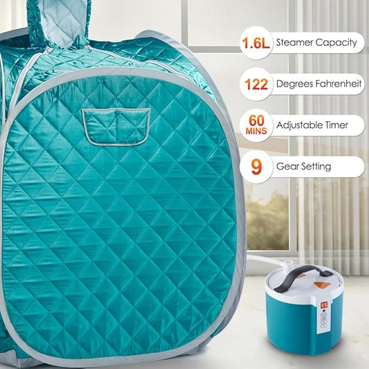 Portable Steam Sauna with 1000W Steam Generator, Personal Foldable Saunas Tent for Home Spa, 60 Minute Timer & Remote Control (L 33.5" x W 32.3" x H 41.7", Green)