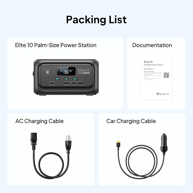 BLUETTI Elite 10 Mini Portable Power Station, 128Wh LiFePO4 Battery with 200W AC Outlet, Flight-Approved Power Bank for Travel, Fast Recharge Solar Generator for Camping & Outage Emergency Backup