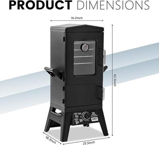 Propane Smoker,Vertical Outdoor Smoker with Cover and Temperature Control Knob,Heavy Duty View Window Gas Smoker for Outdoor Cooking, Patio, Garden Barbecue