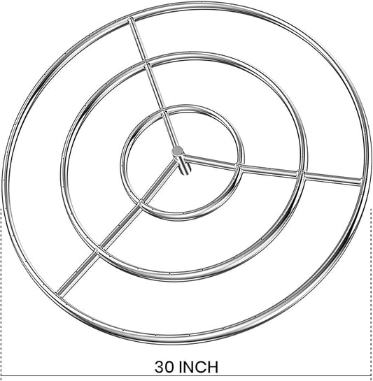 onlyfire 30 Inch Round Fire Pit Burner Ring for Natural Gas & Propane Fire Pit and Fireplace, 304 Stainless Steel DIY Firepit Burner for Both Indoor and Outdoor, BTU 435,000 Max