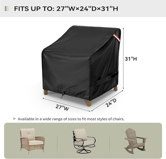 KylinLucky Waterproof Patio Chair Covers 2 Pack 27W x 24D x 31H inches,Lawn Outdoor Furniture Covers Black