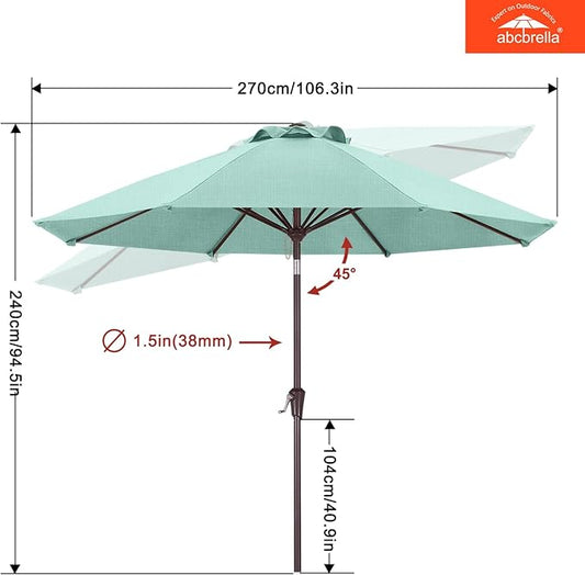 ABCCANOPY OLEFIN® 5-Year No Fading 9FT Patio Umbrella, Outdoor Table Umbrella with 8 Sturdy Ribs for Deck, Backyard, Yard (Light Blue)