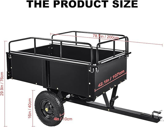 750LB Steel Dump Cart with All-Terrain Tires & Foot-Pedal Dumping, Heavy Duty Utility Trailer for Yard, Garden, and Construction Use, Compatible with ATV and Tractor