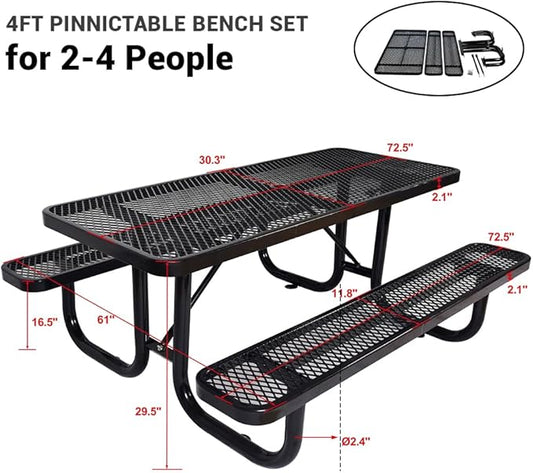 Rueekfil 72" Thermoplastic Picnic Table with Umbrella Hole up to 1.5", Heavy Duty Commercial Picnic Table for Outdoor, Family & Party Ready for School Camping, Rectangular, Blue