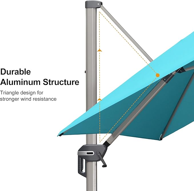 PURPLE LEAF 9' x 11' Patio Umbrella with Base Cantilever Umbrella Rectangular Outdoor Offset Umbrella with Champagne Frame and 360° Rotation for Garden Deck Pool, Turquoise Blue