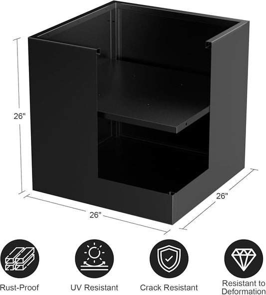 Metal Large Planter Box 26" L x 26" W x 26", Heavy Duty Tall Rectangle Outdoor Planter Box with Removable Insert Shelves for Porch, Garden, Patio, Yard (Black)