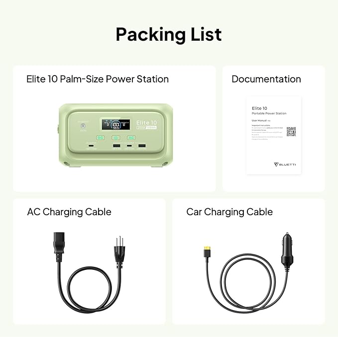 BLUETTI Elite 10 Mini Portable Power Station, 128Wh LiFePO4 Battery with 200W AC Outlet, 10ms UPS Backup, Fast Recharge Solar Generator for Camping, Travel & Outage Emergency Backup (Meadow Green)