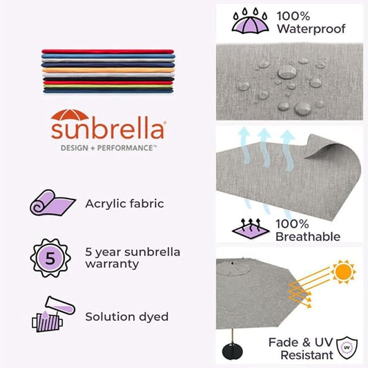 Midtown Umbrellas Push Pop Sunbrella Umbrella 10 Feet Large Outdoor Umbrella With Cast Slate Fabric - Deck Patio Umbrella, Backyard Umbrella, Garden Umbrella & Pool Umbrella - Black Pole