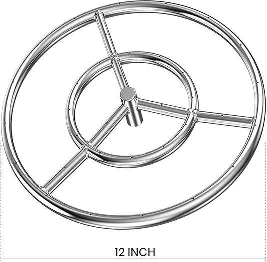 onlyfire 12 Inch Round Fire Pit Burner Ring for Natural Gas & Propane Fire Pit and Fireplace, 304 Stainless Steel DIY Firepit Burner for Both Indoor and Outdoor, BTU 92,000 Max