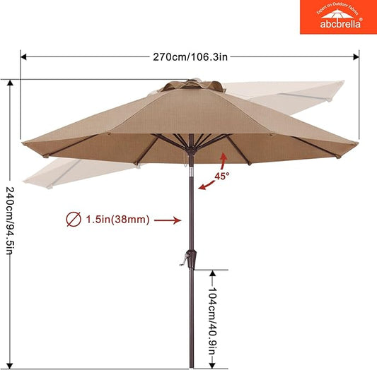 ABCCANOPY OLEFIN® 5-Year No Fading 9FT Patio Umbrella, Outdoor Table Umbrella with 8 Sturdy Ribs for Deck, Backyard, Garden, Yard (Brown)