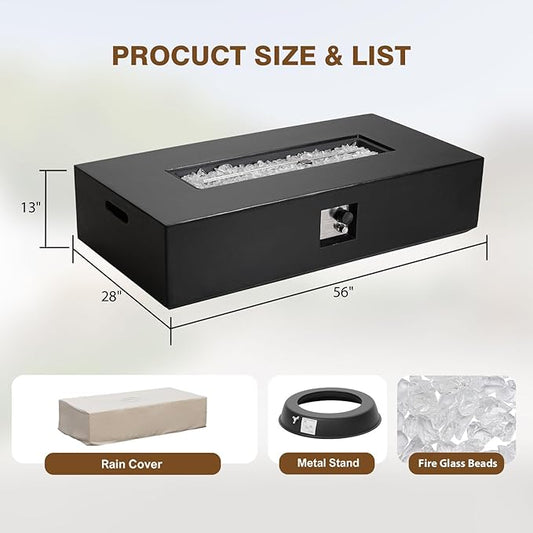Outdoor Propane Fire Pit Table Set – Premium Marble-Like MgO Finish, 56-Inch Gas Fire Table for Patio, Garden & Backyard, Includes Rain Cover & Glass Beads