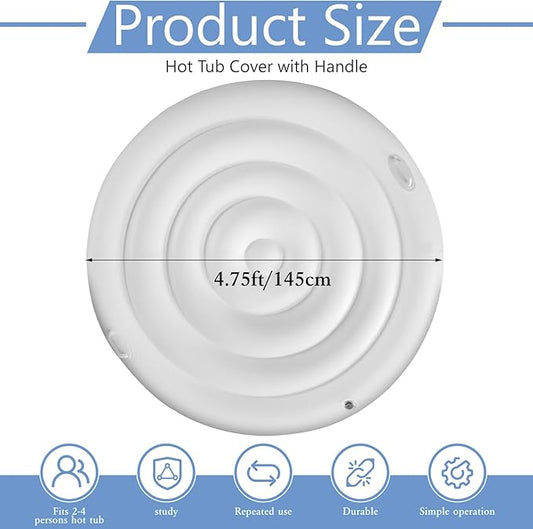 4.75 FT Inflatable Hot Tub Cover with Handle,Energy Saving Lid for Round Hot Tub,Outdoor Inflatable Hot Tub,Inflatable Insert Insulated Lid Replacement
