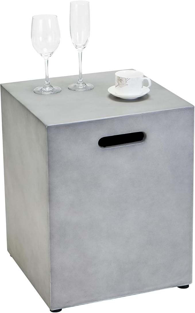 Propane Tank Cover Table, 20 LB Propane Tank Storage Box, Modern Outdoor Gas Tank Covers Hideaway Table for Propane Fire Pit and Gas, Square Tank Holder with Handles (Gray) 16'' X 20''