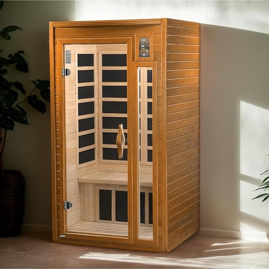 Low EMF Infrared Sauna for 1-2 People | Home Sauna with Red Light Therapy & Bluetooth | Canadian Hemlock Wood Indoor Dry Heat Saunas (Hemlock Wood, 39 * 36 * 73in)