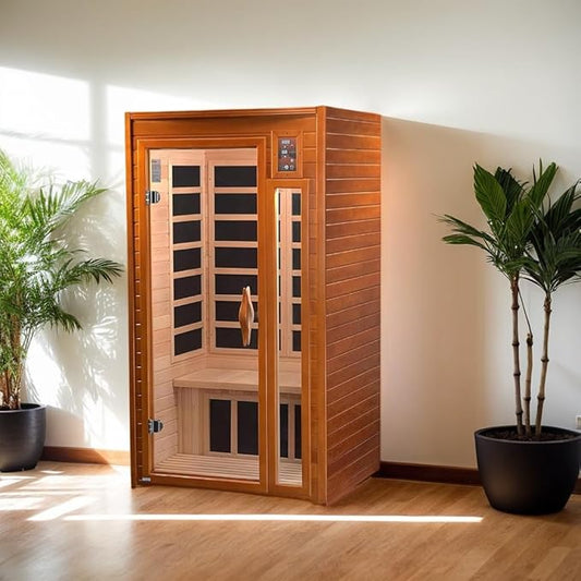 Low EMF Infrared Sauna for 1-2 People | Home Sauna with Red Light Therapy & Bluetooth | Canadian Hemlock Wood Indoor Dry Heat Saunas (Hemlock Wood, 35.24 * 27.56 * 61.6in)