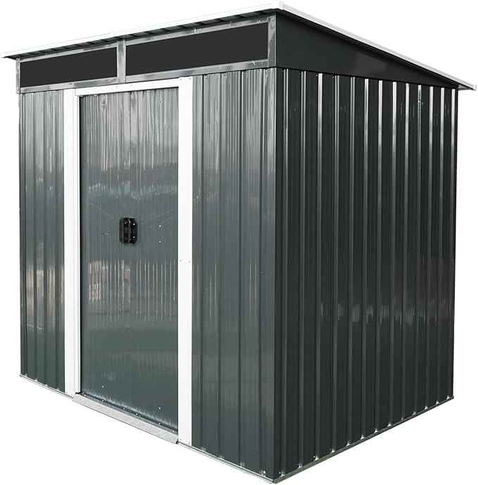 6X5 FT Outdoor Storage Shed, Waterproof Metal Garden Sheds with Lockable Door, Steel Tool Storage Buildings Shed & Outdoor Storage House for Garden, Backyard, Patio, Lawn, Trash Cans(Black and White)